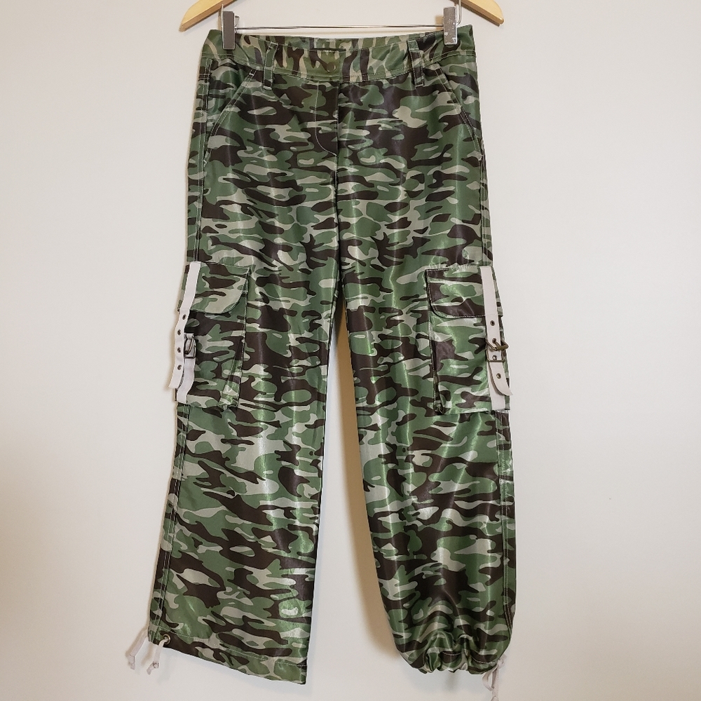 Camo Cargo Satin Cropped Pants